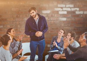 man speaking in therapy